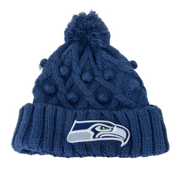 New Era College Seattle Seahawks Toasty Cuffed Knit‎ Hat with Pom Navy Womens OS - Picture 3 of 6